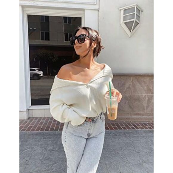 BTFBM Tops - BTFBM Women’s Long Sleeve Half Zip Pullover Sweater V Neck Slouchy